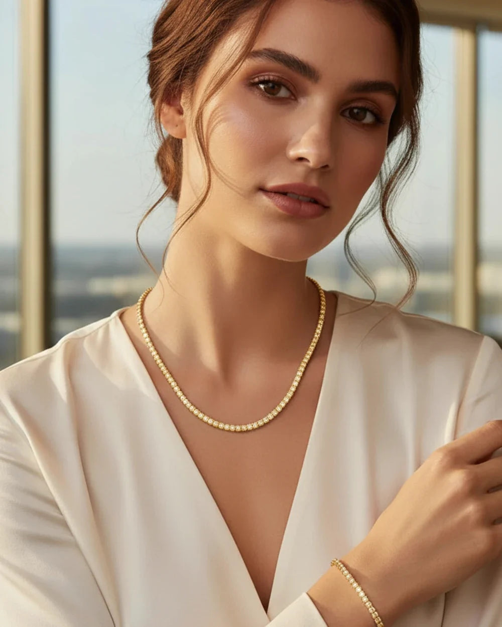 16K gold plated moissanite tennis necklace, women's